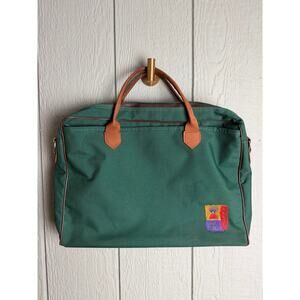 Vintage Tahoe 94 Duffel Bag Green Canvas Leather Handles Retro Travel Carry-On